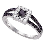 14kt White Gold Princess Black Color Enhanced Diamond Bridal Wedding Ring 5/8 Cttw