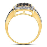 10kt Yellow Gold Womens Round Brown Diamond Square Cluster Ring 1/2 Cttw