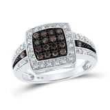 10kt White Gold Womens Round Brown Diamond Square Cluster Ring 1/2 Cttw