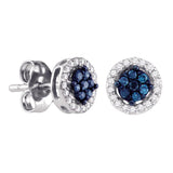14k White Gold Womens Round Blue Color Enhanced Diamond Cluster Stud Earrings 1/4 Cttw