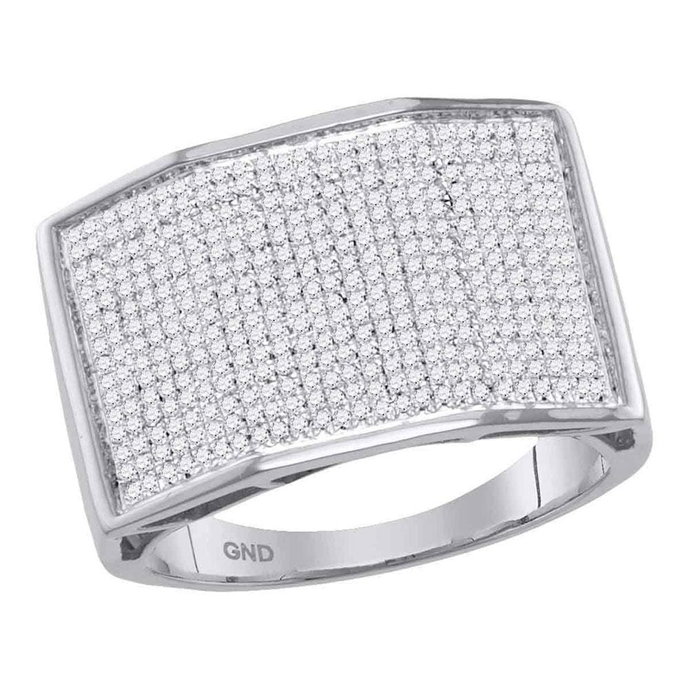 10kt White Gold Mens Round Diamond Faceted Rectangle Cluster Ring 7/8 Cttw