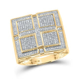 10kt Yellow Gold Mens Round Pave-set Diamond Square Cross Cluster Ring 1/2 Cttw