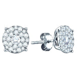 14kt White Gold Womens Round Diamond Cluster Earrings 1/2 Cttw