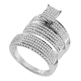 10kt White Gold His Hers Round Diamond Square Matching Wedding Set 1 Cttw