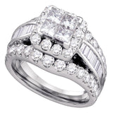 14kt White Gold Princess Diamond Halo Cluster Bridal Wedding Engagement Ring 3 Cttw