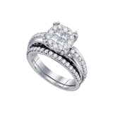 14kt White Gold Womens Princess Round Diamond Soleil Bridal Wedding Engagement Ring Band Set 1.00 Cttw