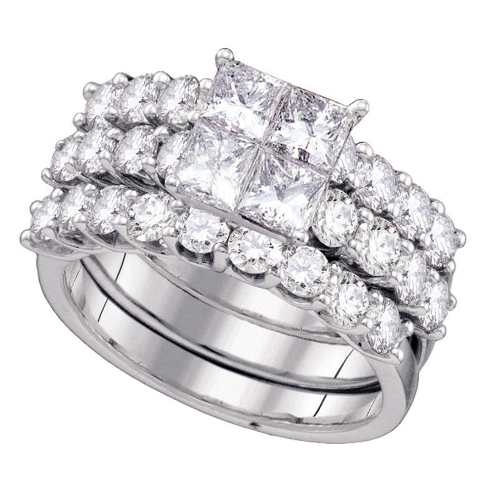 14kt White Gold Princess Diamond 3-Piece Bridal Wedding Ring Band Set 4 Cttw