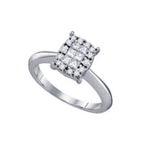 14kt White Gold Princess Round Diamond Cluster Bridal Wedding Engagement Ring 3/8 Cttw