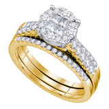 14kt Yellow Gold Princess Round Diamond Bridal Wedding Ring Band Set 1 Cttw