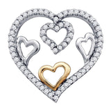 10kt White Gold Womens Round Diamond Nested Heart Outline Pendant 1/5 Cttw