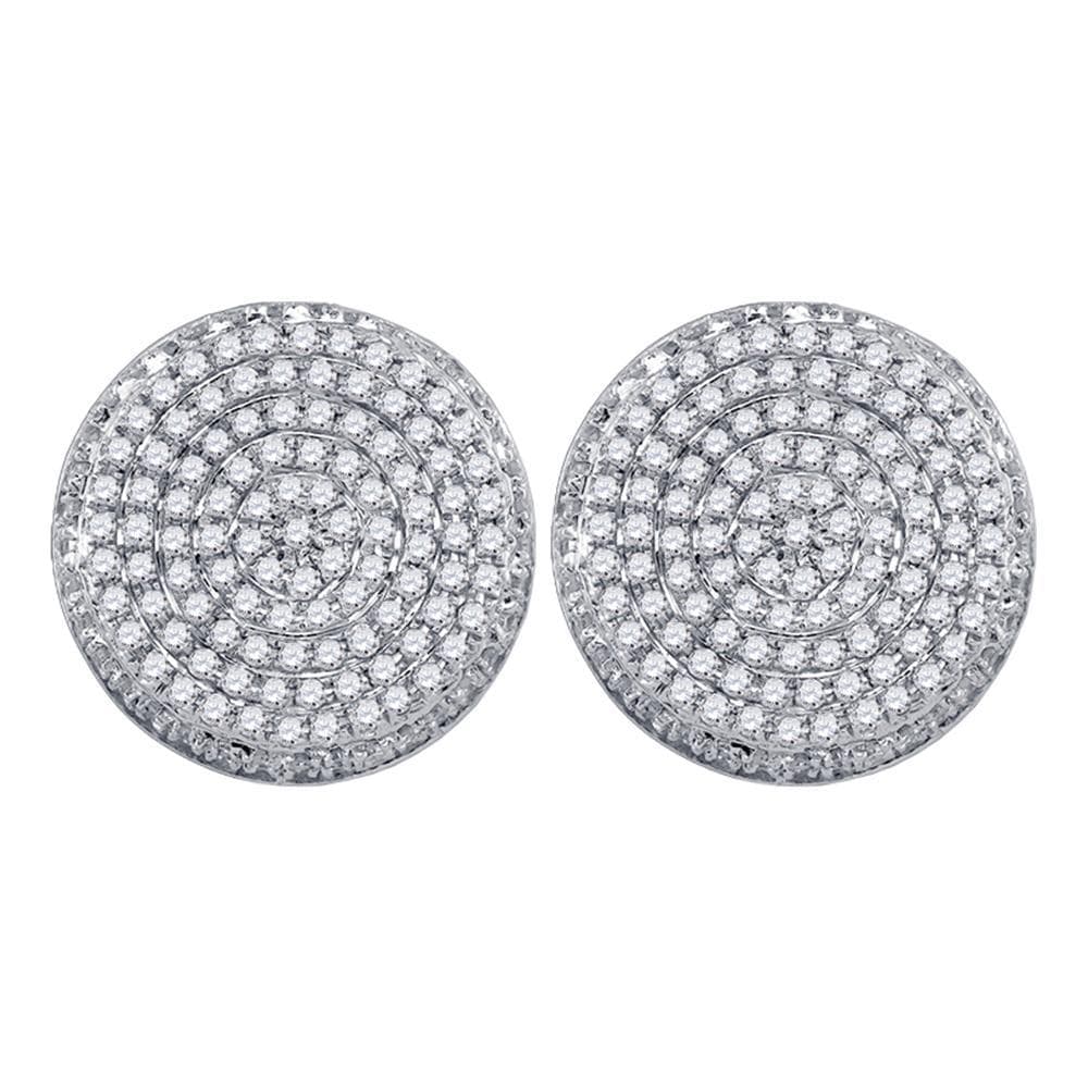 10kt White Gold Mens Round Diamond Circle Cluster Stud Earrings 5/8 Cttw