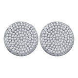 10kt White Gold Mens Round Diamond Circle Cluster Stud Earrings 5/8 Cttw
