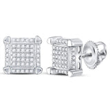10kt White Gold Mens Round Diamond Square Cluster Stud Earrings 1/6 Cttw
