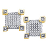 10kt Yellow Gold Mens Round Diamond Square Cluster Earrings 1/3 Cttw