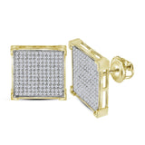 10kt Yellow Gold Womens Round Diamond Square Cluster Earrings 7/8 Cttw