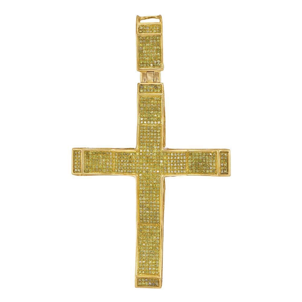 10kt Yellow Gold Mens Round Yellow Color Enhanced Diamond Roman Cross Charm Pendant 1 Cttw