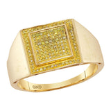 10kt Yellow Gold Mens Round Yellow Color Enhanced Diamond Square Cluster Ring 1/4 Cttw