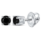 10kt White Gold Womens Round Black Color Enhanced Diamond Solitaire Earrings 1/4 Cttw