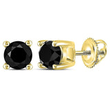 10kt Yellow Gold Womens Round Black Color Enhanced Diamond Solitaire Earrings 1 Cttw