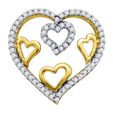 10kt Yellow Gold Womens Round Diamond Nested Heart Pendant 1/5 Cttw