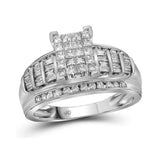 10kt White Gold Princess Diamond Cluster Bridal Wedding Engagement Ring 1 Cttw Size