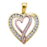 10kt Yellow Gold Womens Round Diamond Double Nested Heart Love Pendant 1/8 Cttw