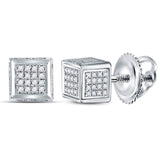 Sterling Silver Mens Round Diamond 3D Square Cluster Stud Earrings 1/3 Cttw