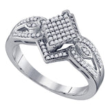 10kt White Gold Womens Round Diamond Elevated Diagonal Square Cluster Ring 1/4 Cttw