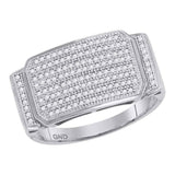 10kt White Gold Mens Round Pave-set Diamond Rectangle Cluster Ring 1/2 Cttw