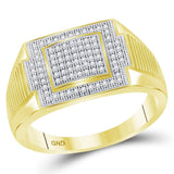 10kt Yellow Gold Mens Round Diamond Rectangle Cluster Ring 1/4 Cttw