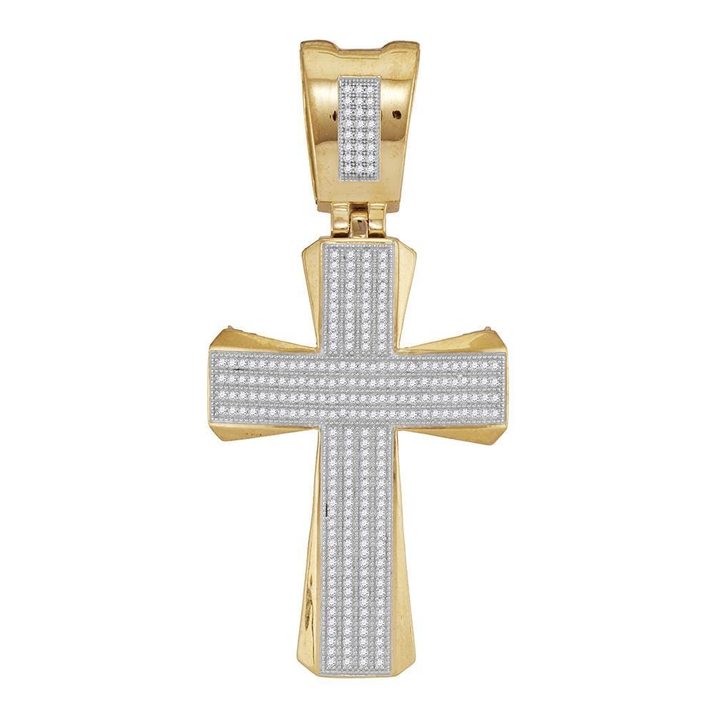 10kt Yellow Gold Mens Round Diamond Flared Pattee Cross Religious Charm Pendant 3/4 Cttw