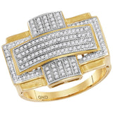 10kt Yellow Gold Mens Round Diamond Convex Cross Rectangle Cluster Ring 1/2 Cttw