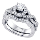 14kt White Gold Round Diamond Twist Bridal Wedding Ring Band Set 1 Cttw