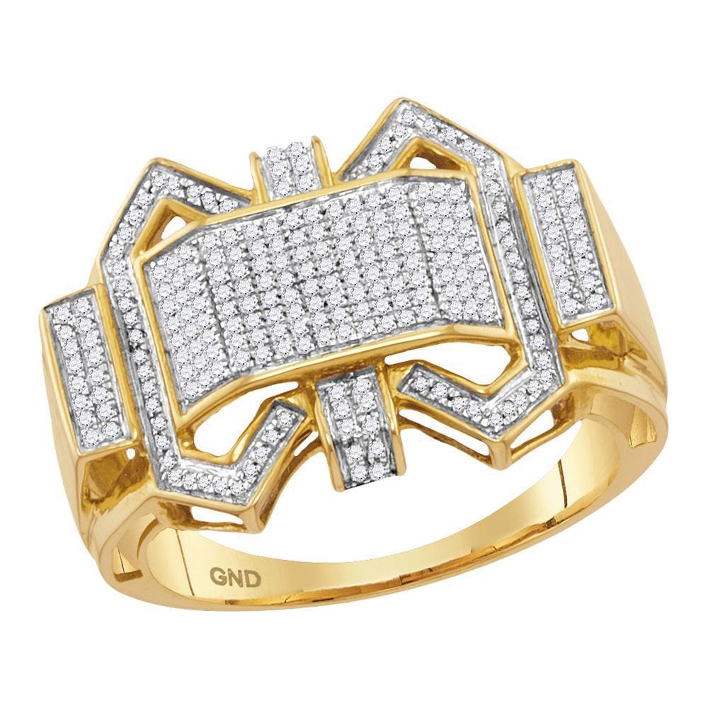 10kt Yellow Gold Mens Round Diamond Symmetrical Fashion Ring 3/8 Cttw
