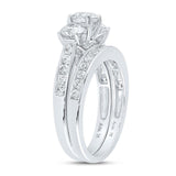 14kt White Gold Round 3-Stone Diamond Bridal Wedding Ring Band Set 2 Cttw