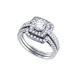 14kt White Gold Round Diamond 3-Piece Bridal Wedding Ring Band Set 1 Cttw