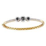 14kt Yellow Gold Womens Round Black Color Enhanced Diamond Triple Cluster Bangle Bracelet 1.00 Cttw