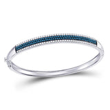 14kt White Gold Womens Round Blue Color Enhanced Diamond Bangle Bracelet 1-3/8 Cttw