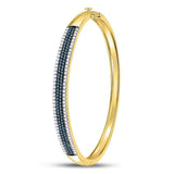 14kt Yellow Gold Womens Round Blue Color Enhanced Diamond Bangle Bracelet 1-3/8 Cttw