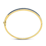 14kt Yellow Gold Womens Round Blue Color Enhanced Diamond Bangle Bracelet 1-3/8 Cttw