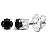 Sterling Silver Womens Round Black Color Enhanced Diamond Solitaire Earrings 1/4 Cttw