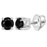 Sterling Silver Womens Round Black Color Enhanced Diamond Solitaire Earrings 1/2 Cttw