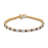 10kt Yellow Gold Womens Round Brown Diamond Tennis Fashion Bracelet 2-1/3 Cttw