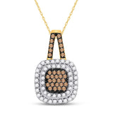 10kt Yellow Gold Womens Round Brown Diamond Square Frame Pendant 1/2 Cttw
