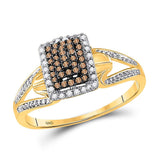 10kt Yellow Gold Womens Round Brown Diamond Cluster Ring 1/5 Cttw