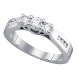14k White Gold Round 3-stone Diamond Engagement Wedding Bridal Ring 1/2 Cttw