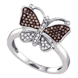 10k White Gold Womens Brown Round Diamond Cluster Butterfly Bug Ring 1/5 Cttw