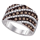 10kt White Gold Womens Round Brown Diamond Striped Band Ring 1-1/3 Cttw