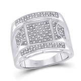 Sterling Silver Mens Round Diamond Square Cluster Ring 1/4 Cttw