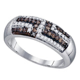 Sterling Silver Womens Round Brown Diamond Band Ring 3/8 Cttw